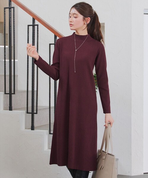 安田美沙子さん着用】リブ切替ニットワンピース（ワンピース