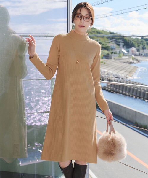 安田美沙子さん着用】リブ切替ニットワンピース（ワンピース
