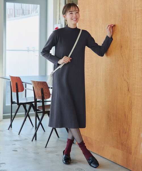 安田美沙子さん着用】リブ切替ニットワンピース（ワンピース