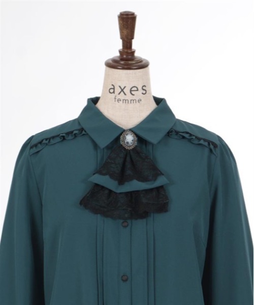 axes femme（アクシーズファム）の「カメオ×ジャボブローチ付ブラウス（シャツ/ブラウス・レディース・ブラック/ブルーグリーン/キナリ・MEDIUM/LARGE）」の11枚目の写真