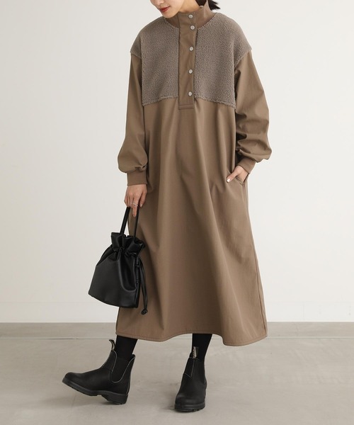 『異素材切替裏フリースワンピース』（ワンピース）｜n'OrLABEL（ノアールレーベル）