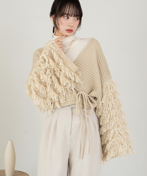 hinari（ヒナリ）の「ループフリンジニットカーディガン（ニット/セーター・レディース・ベージュ/アイボリー・FREE）」の16枚目の写真