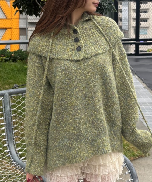 FOREVER 21（フォーエバー トゥエンティーワン）の「【2024FW】ブークレフードセットニット（ニット/セーター・レディース・グレー/ナチュラル/グリーン・FREE）」の3枚目の写真