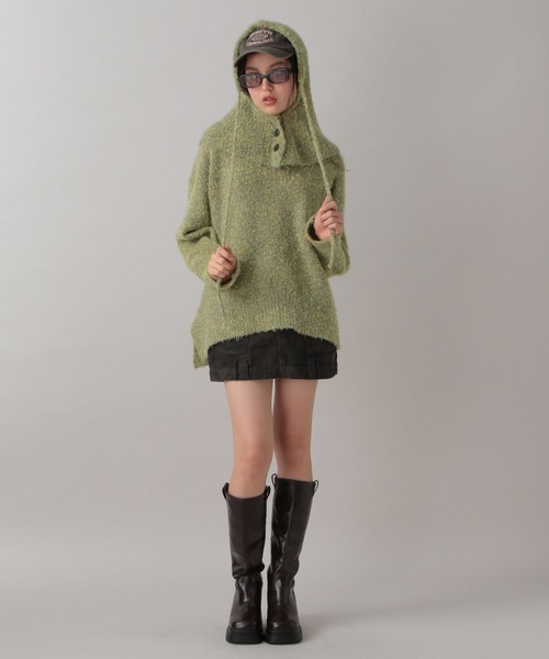 FOREVER 21（フォーエバー トゥエンティーワン）の「【2024FW】ブークレフードセットニット（ニット/セーター・レディース・グレー/ナチュラル/グリーン・FREE）」の4枚目の写真