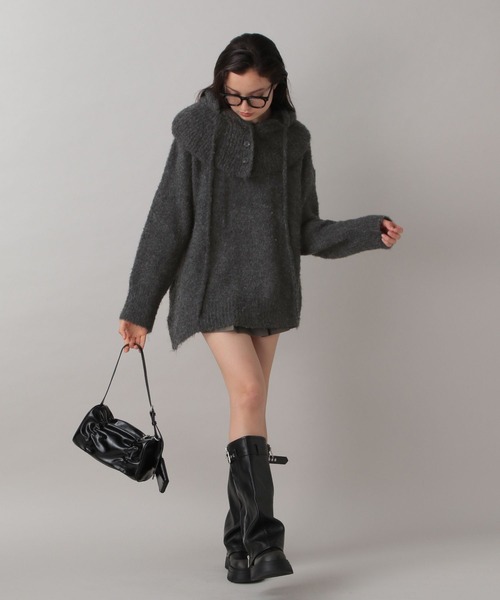 FOREVER 21（フォーエバー トゥエンティーワン）の「【2024FW】ブークレフードセットニット（ニット/セーター・レディース・グレー/ナチュラル/グリーン・FREE）」の9枚目の写真