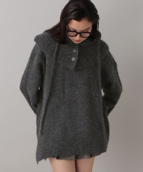 FOREVER 21（フォーエバー トゥエンティーワン）の「【2024FW】ブークレフードセットニット（ニット/セーター・レディース・グレー/ナチュラル/グリーン・FREE）」の10枚目の写真