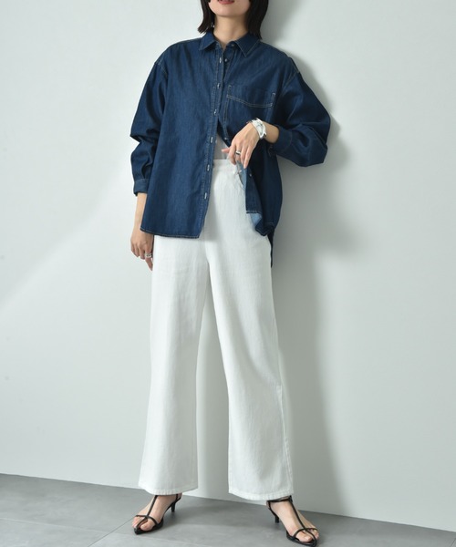 INTERPLANET（インタープラネット）の「台衿付くるみ釦ワイドデニムシャツ（シャツ/ブラウス・レディース・インディゴブルー/サックスブルー・FREE）」の8枚目の写真