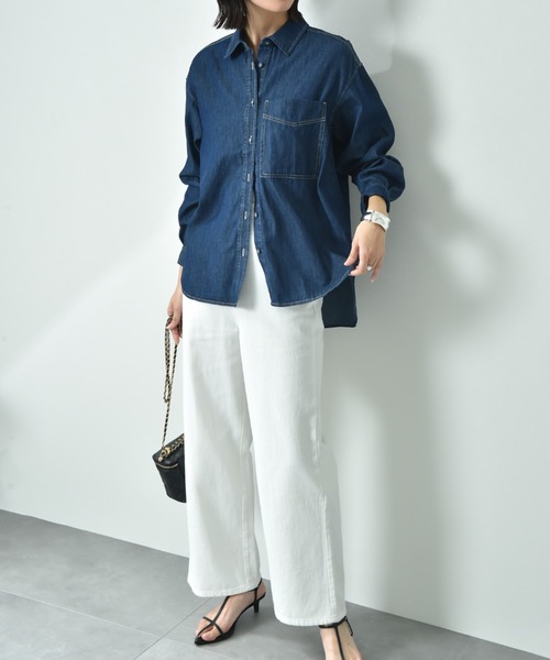 INTERPLANET（インタープラネット）の「台衿付くるみ釦ワイドデニムシャツ（シャツ/ブラウス・レディース・インディゴブルー/サックスブルー・FREE）」の9枚目の写真