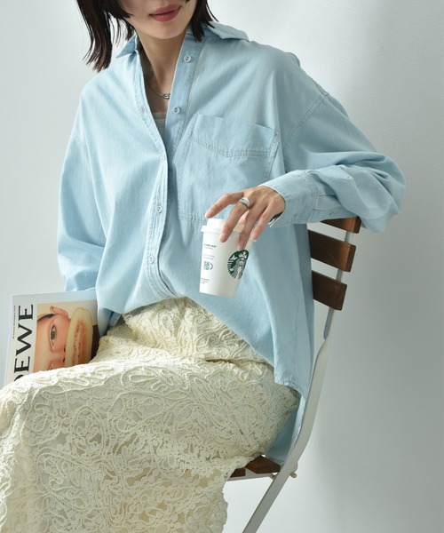 INTERPLANET（インタープラネット）の「台衿付くるみ釦ワイドデニムシャツ（シャツ/ブラウス・レディース・インディゴブルー/サックスブルー・FREE）」の13枚目の写真