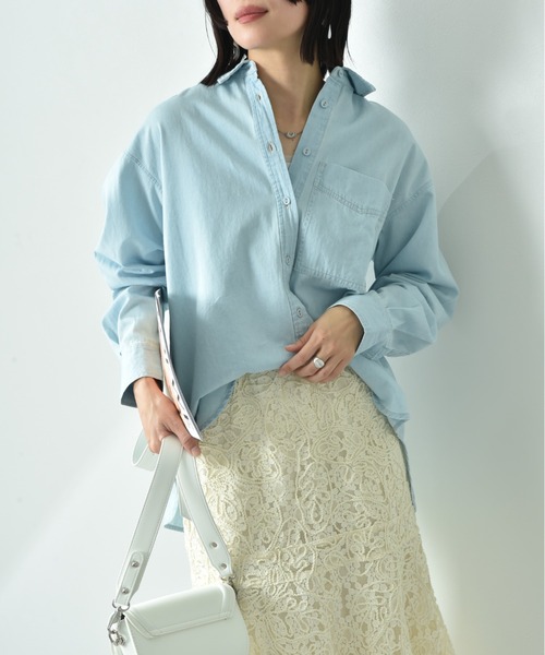 INTERPLANET（インタープラネット）の「台衿付くるみ釦ワイドデニムシャツ（シャツ/ブラウス・レディース・インディゴブルー/サックスブルー・FREE）」の14枚目の写真