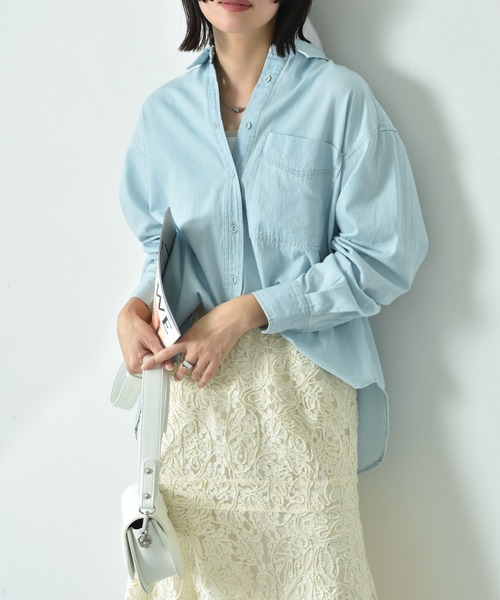 INTERPLANET（インタープラネット）の「台衿付くるみ釦ワイドデニムシャツ（シャツ/ブラウス・レディース・インディゴブルー/サックスブルー・FREE）」の15枚目の写真