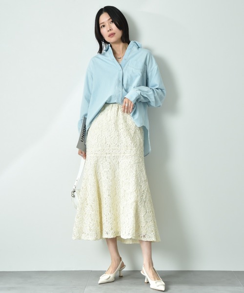 INTERPLANET（インタープラネット）の「台衿付くるみ釦ワイドデニムシャツ（シャツ/ブラウス・レディース・インディゴブルー/サックスブルー・FREE）」の16枚目の写真