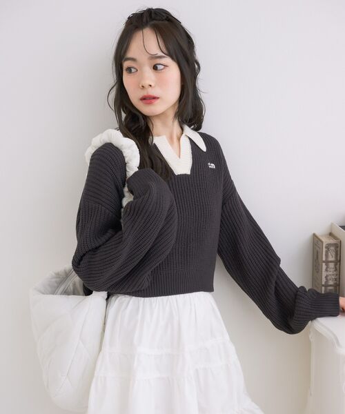 ems excite(エムズエキサイト)の「スキッパールーズNTPO(ニット/セーター・レディース・グリーン/チャコールグレー/ブラック系その他3・FREE)」の4枚目の写真