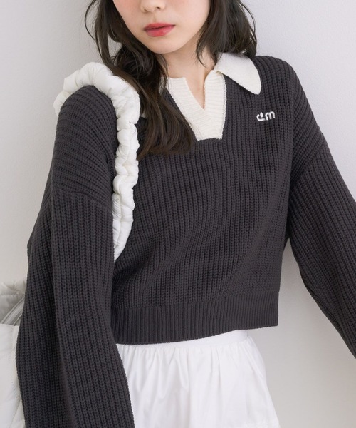 ems excite(エムズエキサイト)の「スキッパールーズNTPO(ニット/セーター・レディース・グリーン/チャコールグレー/ブラック系その他3・FREE)」の1枚目の写真