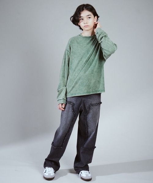 PAIRMANON STREET(ペアマノンストリート)の「【PAIRMANON STREET PLUS】【130-170サイズ】フリンジ ダブルニー デニム(デニムパンツ・キッズ・ブラック/ブルー/インディゴブルー・130/140/150/160/170)」の6枚目の写真