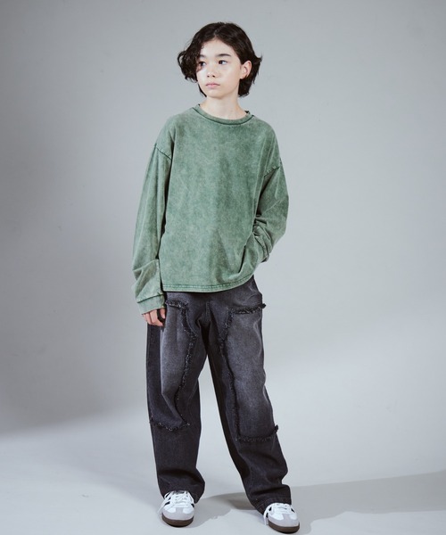 PAIRMANON STREET(ペアマノンストリート)の「【PAIRMANON STREET PLUS】【130-170サイズ】フリンジ ダブルニー デニム(デニムパンツ・キッズ・ブラック/ブルー/インディゴブルー・130/140/150/160/170)」の7枚目の写真