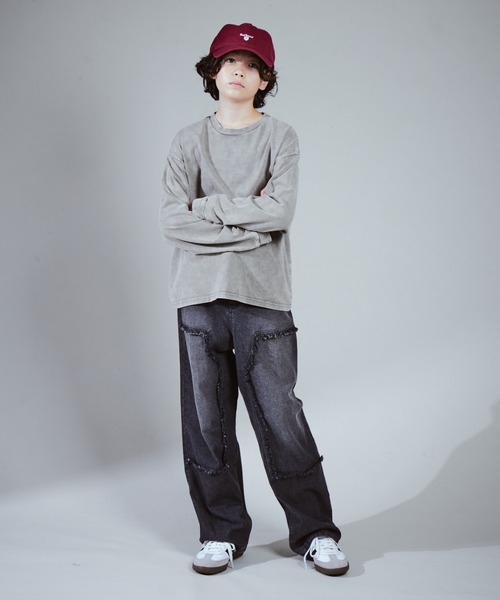 PAIRMANON STREET(ペアマノンストリート)の「【PAIRMANON STREET PLUS】【130-170サイズ】フリンジ ダブルニー デニム(デニムパンツ・キッズ・ブラック/ブルー/インディゴブルー・130/140/150/160/170)」の8枚目の写真