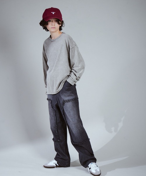 PAIRMANON STREET(ペアマノンストリート)の「【PAIRMANON STREET PLUS】【130-170サイズ】フリンジ ダブルニー デニム(デニムパンツ・キッズ・ブラック/ブルー/インディゴブルー・130/140/150/160/170)」の9枚目の写真