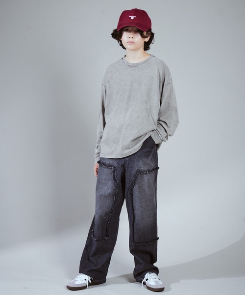 PAIRMANON STREET(ペアマノンストリート)の「【PAIRMANON STREET PLUS】【130-170サイズ】フリンジ ダブルニー デニム(デニムパンツ・キッズ・ブラック/ブルー/インディゴブルー・130/140/150/160/170)」の11枚目の写真