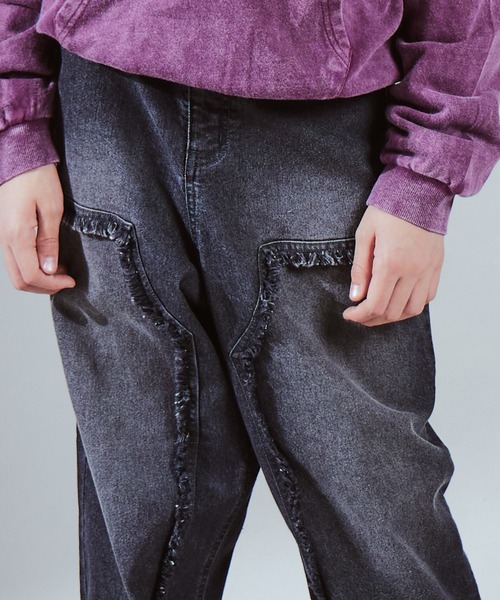 PAIRMANON STREET(ペアマノンストリート)の「【PAIRMANON STREET PLUS】【130-170サイズ】フリンジ ダブルニー デニム(デニムパンツ・キッズ・ブラック/ブルー/インディゴブルー・130/140/150/160/170)」の15枚目の写真