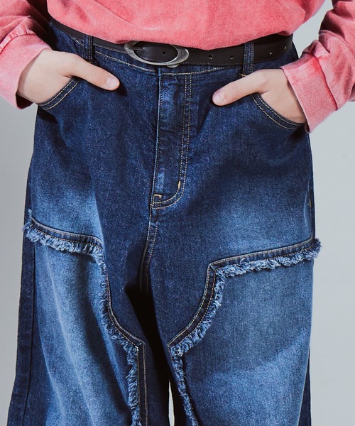 PAIRMANON STREET(ペアマノンストリート)の「【PAIRMANON STREET PLUS】【130-170サイズ】フリンジ ダブルニー デニム(デニムパンツ・キッズ・ブラック/ブルー/インディゴブルー・130/140/150/160/170)」の20枚目の写真