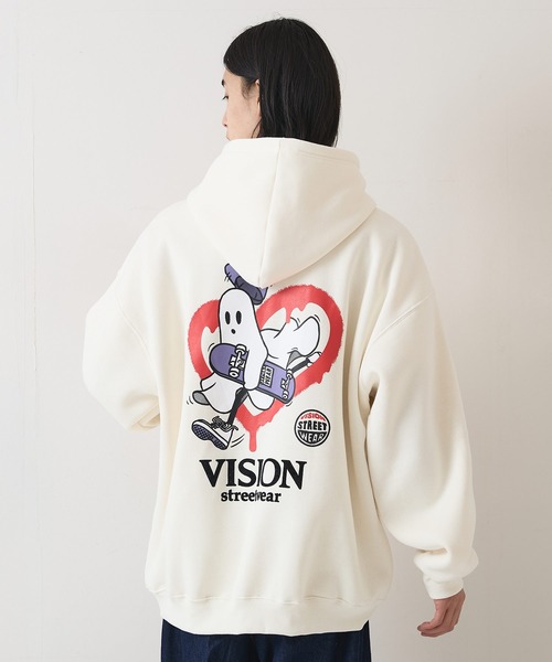 VISION STREET WEAR（ヴィジョンストリートウェア）の「【VISION STREET WEAR/ヴィジョンストリートウェア】GHOST SKATER PARKA/オーバーサイズ 裏起毛 バックプリント ロゴ ワンポイント スウェット パーカー フーディー/レディース メンズ（パーカー・メンズ・ブラック/オフホワイト・X-LARGE/LARGE/MEDIUM）」の12枚目の写真