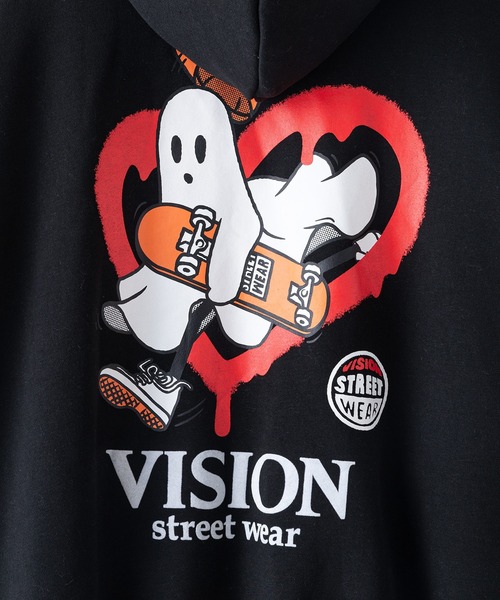 VISION STREET WEAR（ヴィジョンストリートウェア）の「【VISION STREET WEAR/ヴィジョンストリートウェア】GHOST SKATER PARKA/オーバーサイズ 裏起毛 バックプリント ロゴ ワンポイント スウェット パーカー フーディー/レディース メンズ（パーカー・メンズ・ブラック/オフホワイト・X-LARGE/LARGE/MEDIUM）」の20枚目の写真