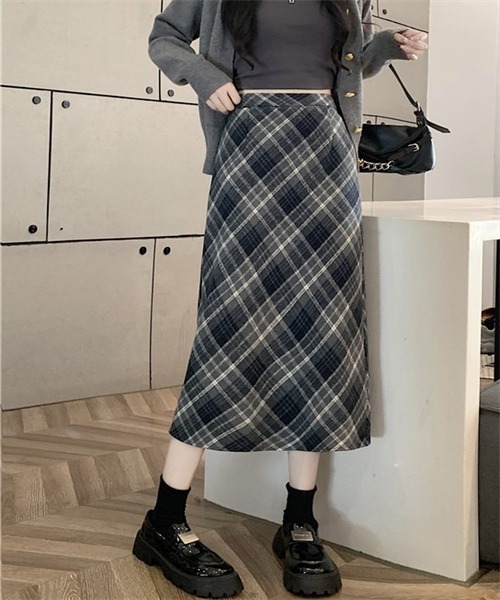 FREE STYLISTS（フリー スタイリスト）の「バックスリットチェックスカート（スカート・レディース・ブラウン/グレー・L/S/M）」の7枚目の写真