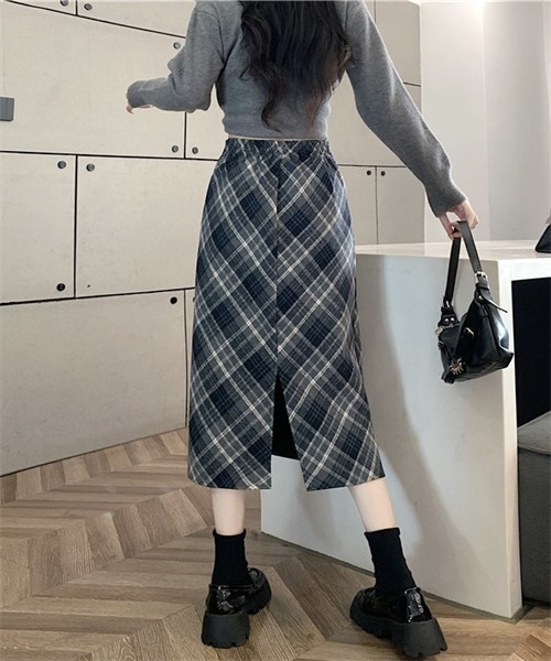 FREE STYLISTS（フリー スタイリスト）の「バックスリットチェックスカート（スカート・レディース・ブラウン/グレー・L/S/M）」の9枚目の写真