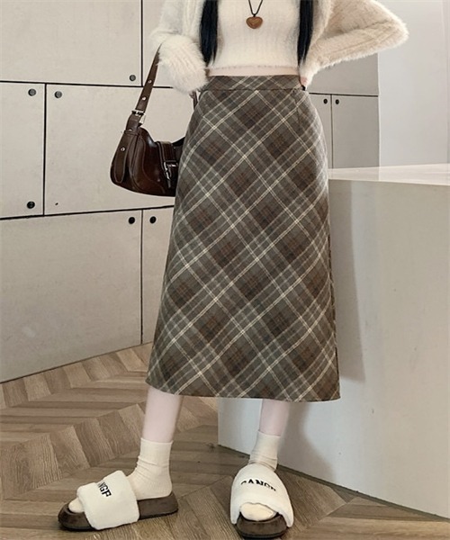FREE STYLISTS（フリー スタイリスト）の「バックスリットチェックスカート（スカート・レディース・ブラウン/グレー・L/S/M）」の12枚目の写真
