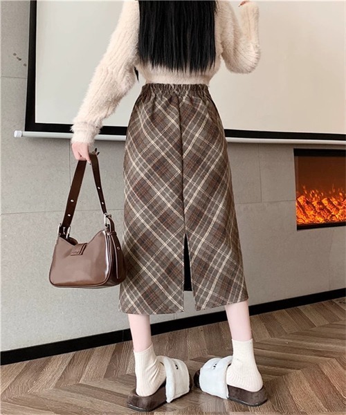 FREE STYLISTS（フリー スタイリスト）の「バックスリットチェックスカート（スカート・レディース・ブラウン/グレー・L/S/M）」の14枚目の写真