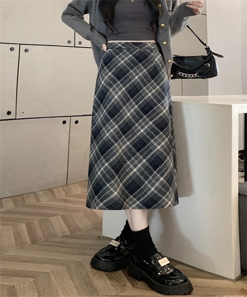 FREE STYLISTS（フリー スタイリスト）の「バックスリットチェックスカート（スカート・レディース・ブラウン/グレー・L/S/M）」の8枚目の写真