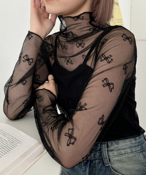 SOLLON.(ソルロン)の「リボンチュールハイネックトップス(Tシャツ/カットソー・レディース・ホワイト/アイボリー/ブラック・FREE)」の15枚目の写真