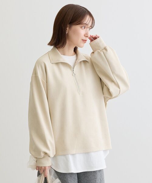 Sugar spoon(シュガースプーン)の「・SUGAR SPOON スエードポンチハーフZIP(Tシャツ/カットソー・レディース・ブラック/グレー/ベージュ/アイボリー・FREE)」の6枚目の写真