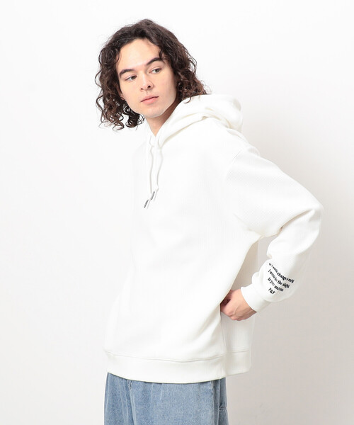 Purple&Yellow（パープルアンドイエロー）の「ワッフルメッセージ刺繍パーカ（パーカー・メンズ・ホワイト/カーキ/ブラック・SMALL/MEDIUM/LARGE）」の2枚目の写真