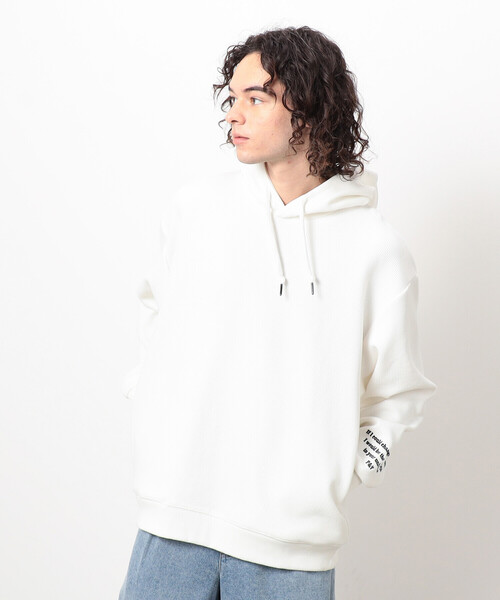 Purple&Yellow（パープルアンドイエロー）の「ワッフルメッセージ刺繍パーカ（パーカー・メンズ・ホワイト/カーキ/ブラック・SMALL/MEDIUM/LARGE）」の6枚目の写真