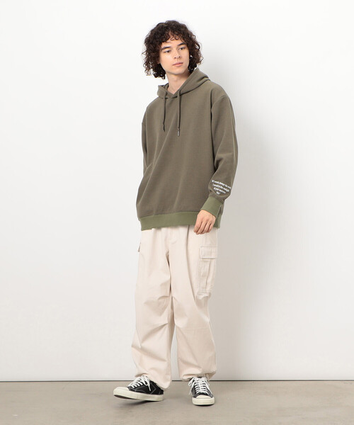 Purple&Yellow（パープルアンドイエロー）の「ワッフルメッセージ刺繍パーカ（パーカー・メンズ・ホワイト/カーキ/ブラック・SMALL/MEDIUM/LARGE）」の16枚目の写真