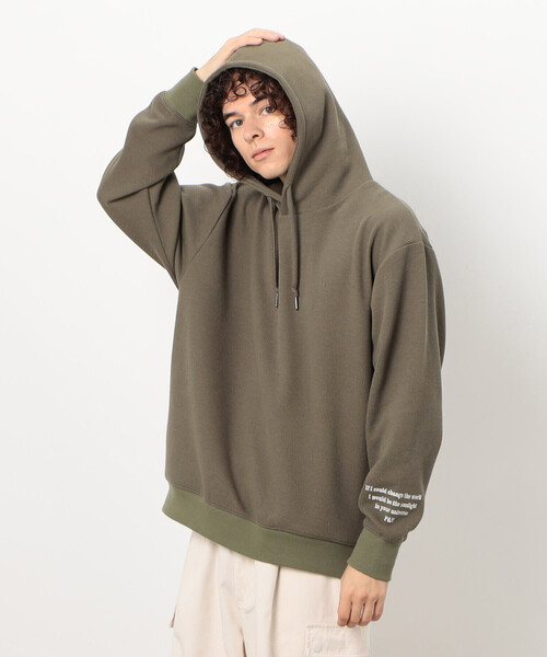 Purple&Yellow（パープルアンドイエロー）の「ワッフルメッセージ刺繍パーカ（パーカー・メンズ・ホワイト/カーキ/ブラック・SMALL/MEDIUM/LARGE）」の19枚目の写真