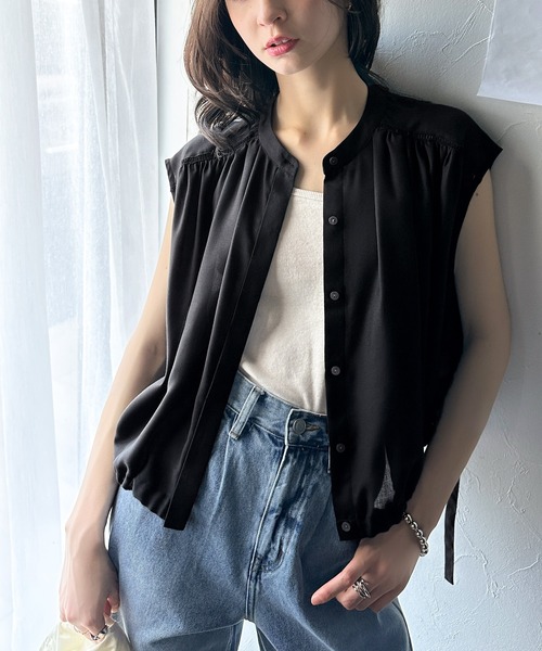 classicalelf(クラシカルエルフ)の「清楚感に大人の甘さをプラス。リボンヘムクロップドギャザーブラウス(ショート丈)(シャツ/ブラウス・レディース・ホワイト/ブラック・SMALL/X-LARGE/LARGE/MEDIUM)」の8枚目の写真