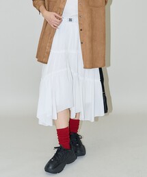 PUBLUX | MARY QUANT × PUBLUX/マリークワント ウエストロゴ アシンメトリー ティアードスカート　限定展開(スカート)