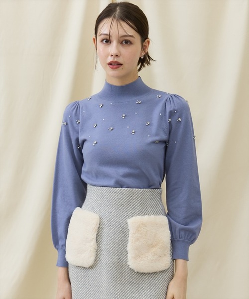 【セール】パールビジューボトルネックニットプルオーバー（ニット/セーター）｜Swingle（スウィングル） 7,623円