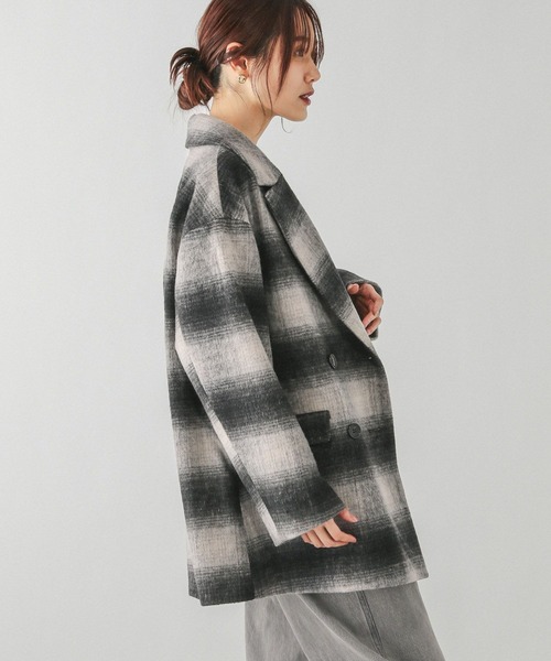 GLOBAL WORK（グローバルワーク）の「シャギーWジャケットコート/286009（チェスターコート・レディース・ベージュ/チェック/チャコール・MEDIUM/LARGE）」の13枚目の写真