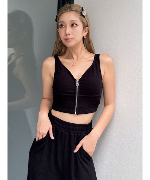 GYDA（ジェイダ）の「リップルプリーツGGスライダービスチェ【SETUP着用可】（タンクトップ・レディース・ブラック/ライトグレー・FREE）」の2枚目の写真