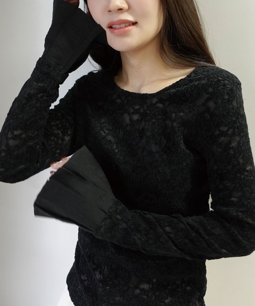 CORNERS(コーナーズ)の「キャンディスリーブレーストップス(Tシャツ/カットソー・レディース・ホワイト/ブラック・M)」の2枚目の写真