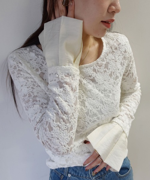 CORNERS(コーナーズ)の「キャンディスリーブレーストップス(Tシャツ/カットソー・レディース・ホワイト/ブラック・M)」の3枚目の写真