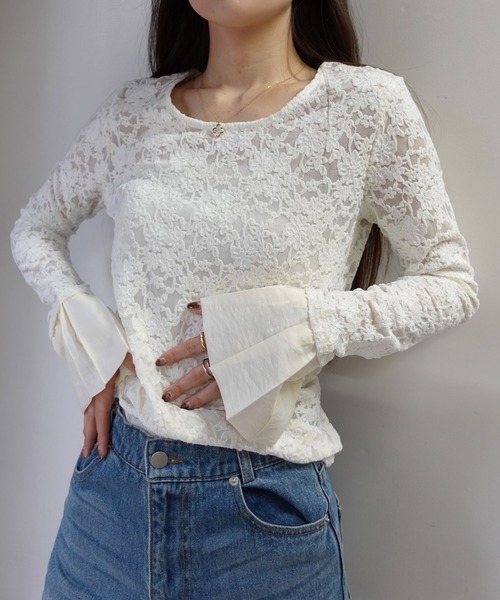 CORNERS(コーナーズ)の「キャンディスリーブレーストップス(Tシャツ/カットソー・レディース・ホワイト/ブラック・M)」の5枚目の写真