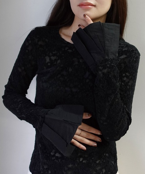 CORNERS(コーナーズ)の「キャンディスリーブレーストップス(Tシャツ/カットソー・レディース・ホワイト/ブラック・M)」の9枚目の写真