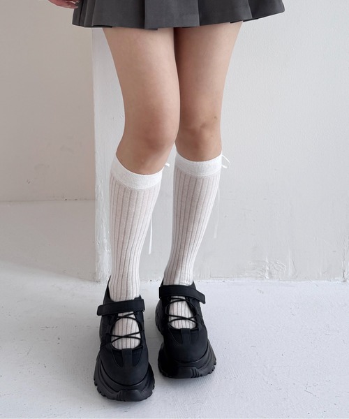 Heather（ヘザー）の「リボンリブSOX　323483（ソックス/靴下・レディース・グレー/ブラック/アイボリー・ONE SIZE）」の6枚目の写真
