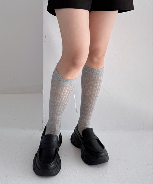 Heather（ヘザー）の「リボンリブSOX　323483（ソックス/靴下・レディース・グレー/ブラック/アイボリー・ONE SIZE）」の7枚目の写真