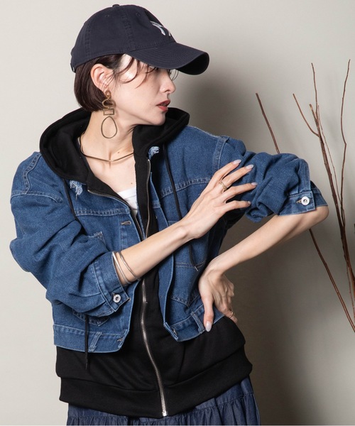 lodie(ロディ)の「デニムドッキングフーディ(その他アウター・レディース・チャコールグレー/ブラック/グレー・FREE)」の2枚目の写真